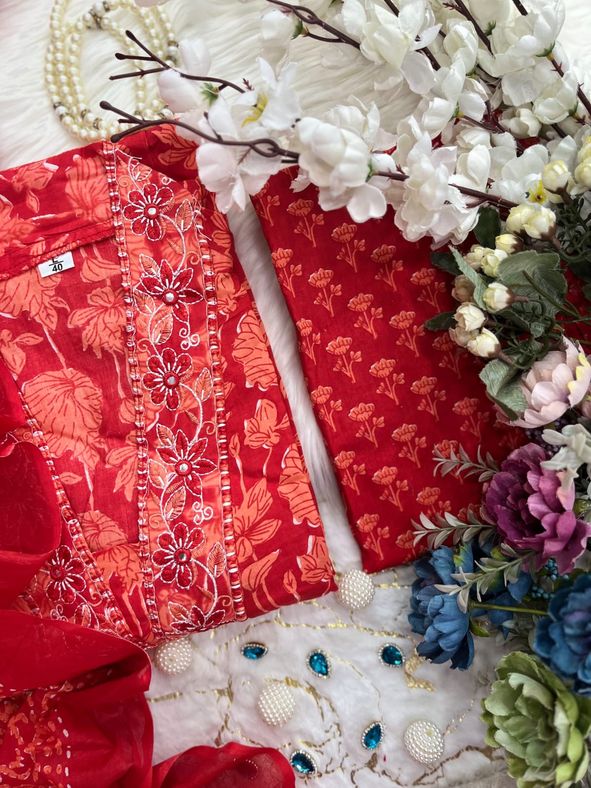 Akshar Designer Hand Work Cotton Printed Kurti With Bottom Dupatta Wholesalers In Delhi
